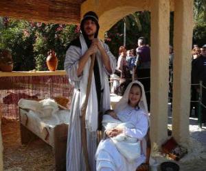 пазл Марию, Иосифа и младенца Иисуса в яслях жизни